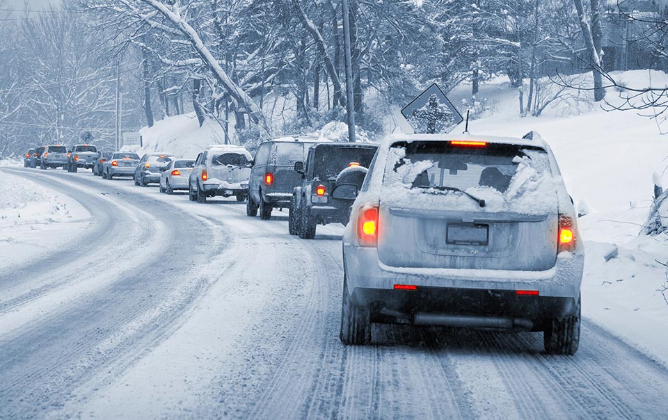 Cars driving in winter conditions