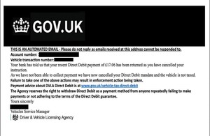 Example of hoax DVLA email