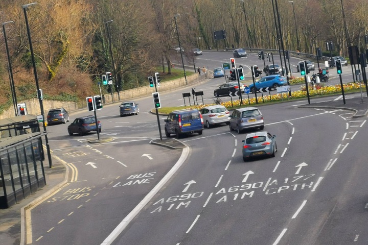 Cars approaching junction