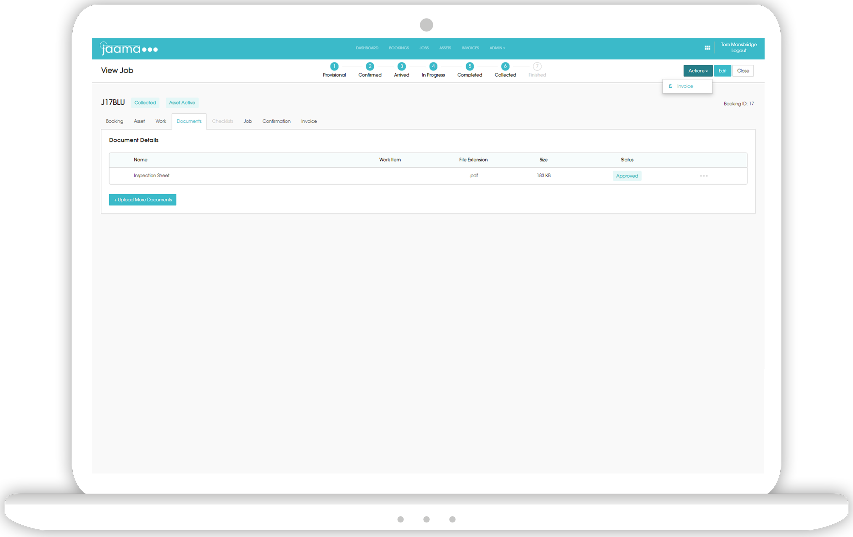 Supplier Invoice Document Approved in Maintenance Exchange on Laptop