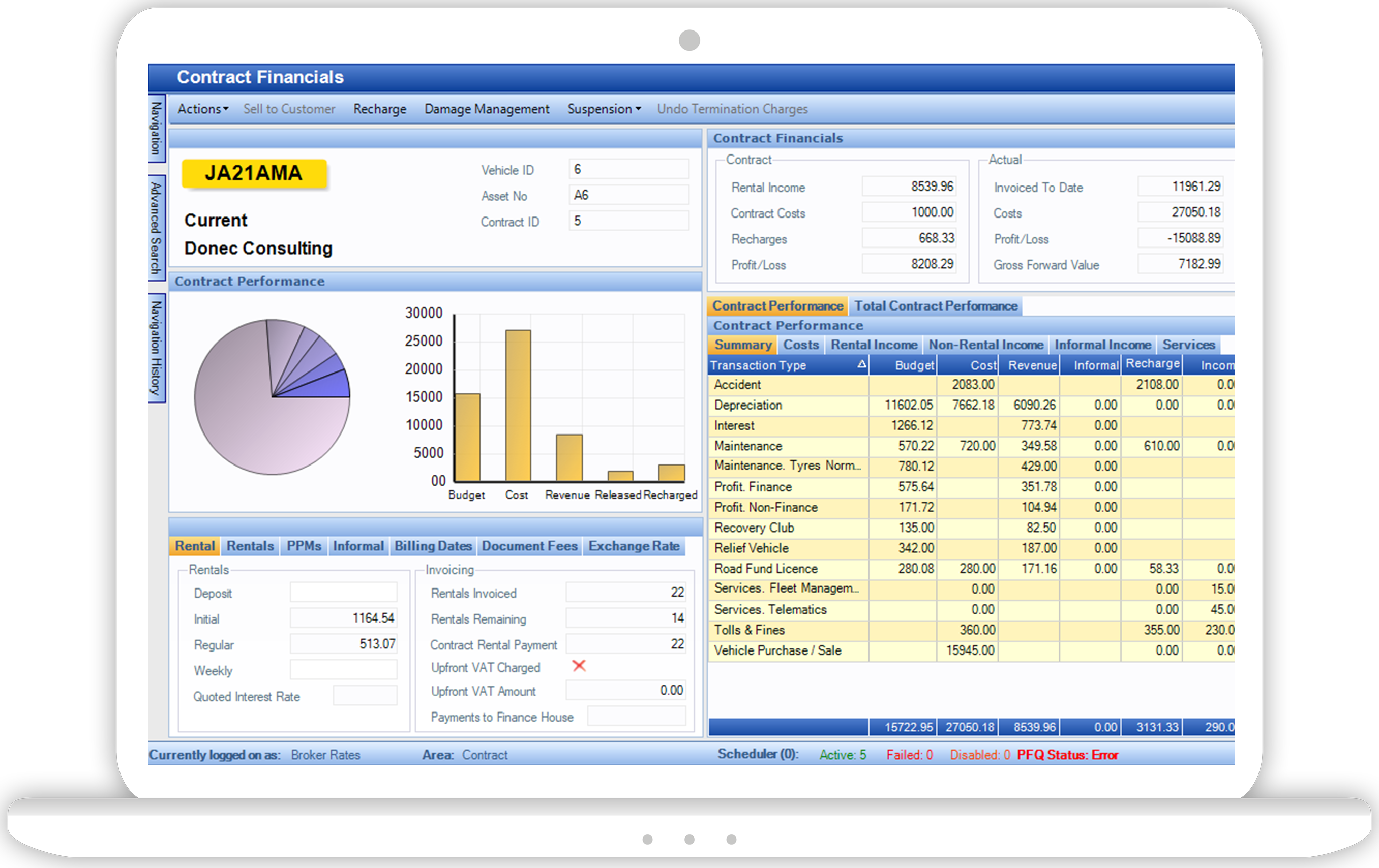 Key2 Contract Financials Screen 