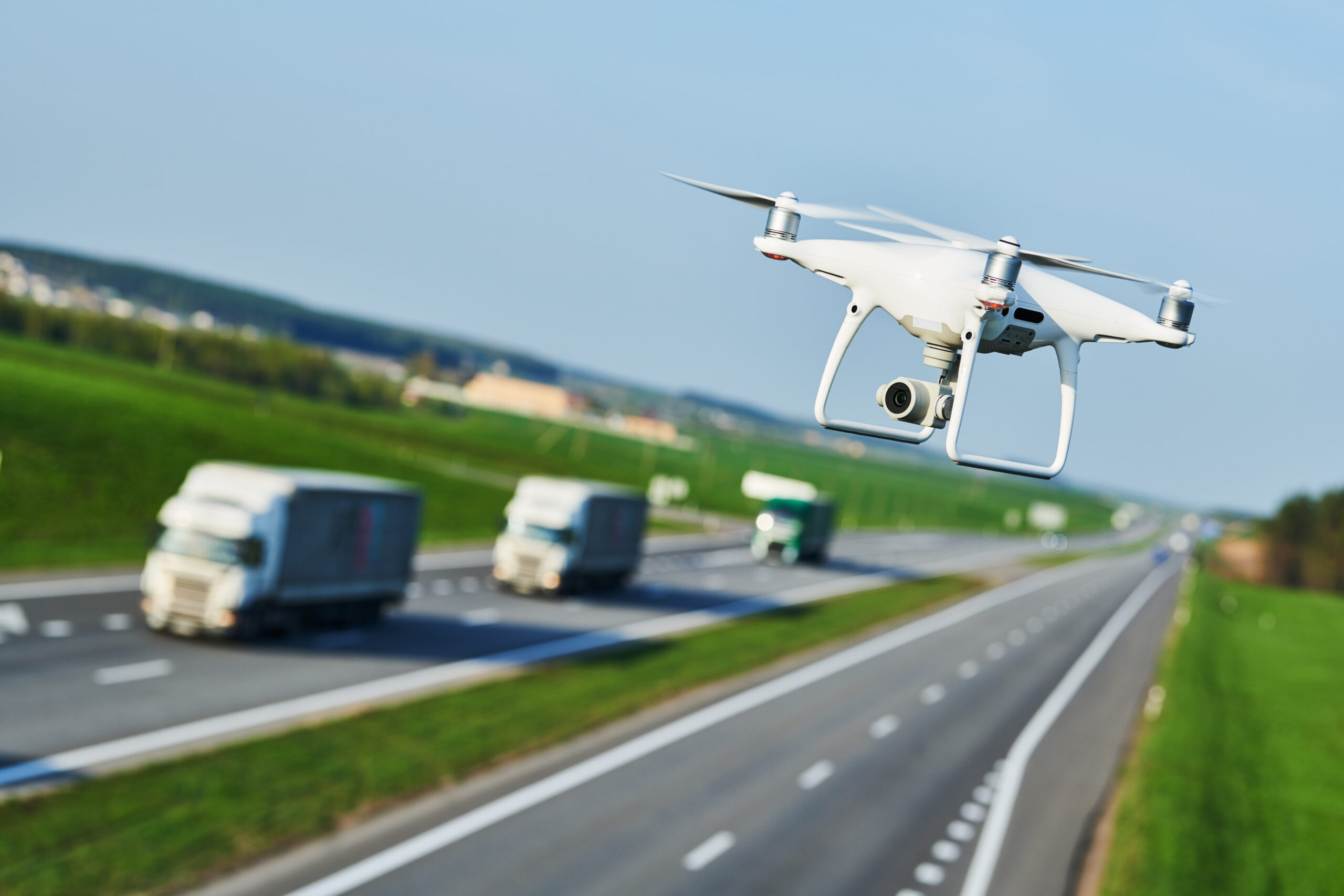 Drone flying over a road