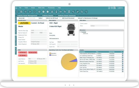 Commercial vehicle asset summary on laptop